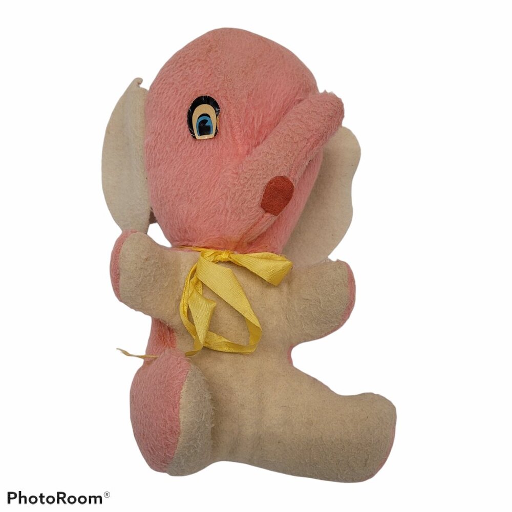 Pink Elephant Stuffed Animal Toy Carnival Fair Prize Plush Raised Trunk Vintage